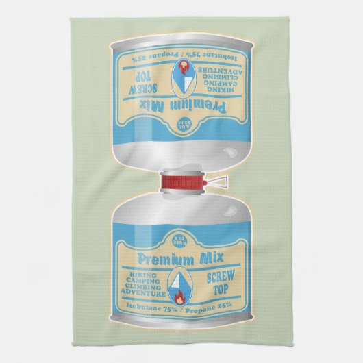 Het bijvullen van gasflessen voor kampkachels theedoek (Verticaal)