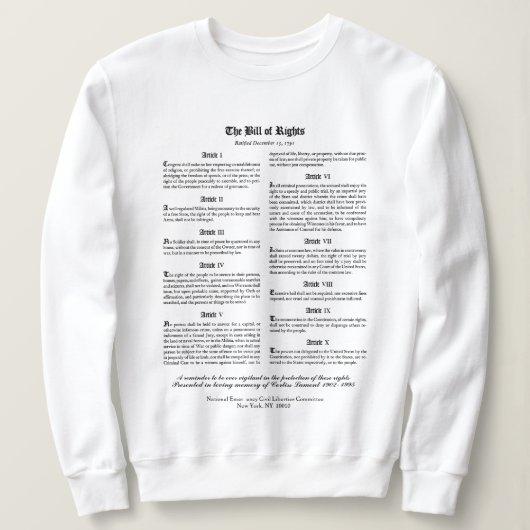 Het Bill of Rights Sweatshirt (Design voorkant)