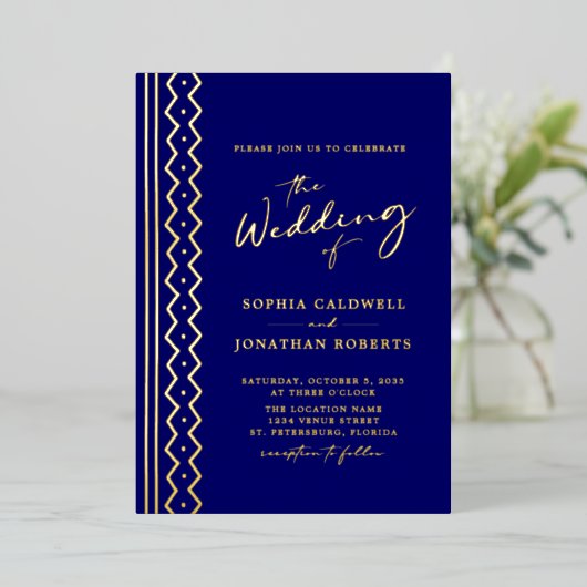 Het binden allen in One Boho Mudcloth Calligraphy  Folie Uitnodiging (Staand Voorkant)