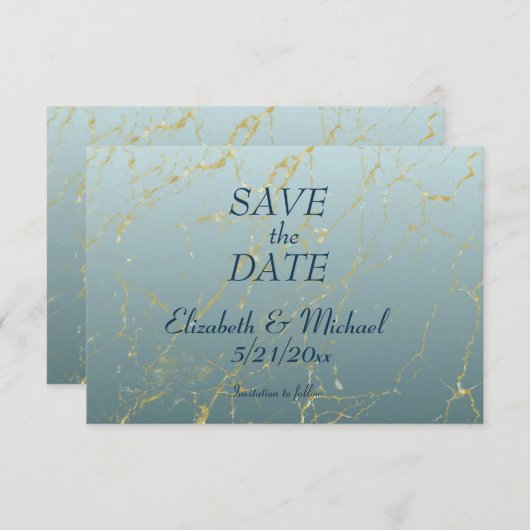 Het binden Eenvoudige Blauwe Goud van Ombre bewaar RSVP Kaartje (Voorkant / Achterkant)