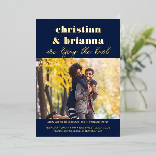 Het binden van de Foto Gold van de Engagement Part Folie Uitnodiging (Staand Voorkant)