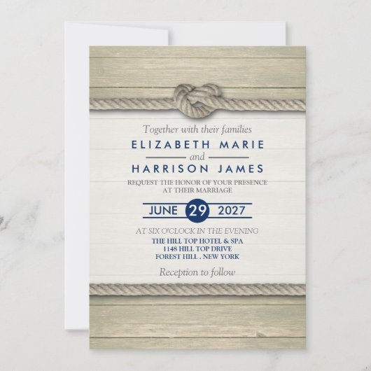 Het binden van de kei Rustic Beach bruiloft Kaart (Voorkant)