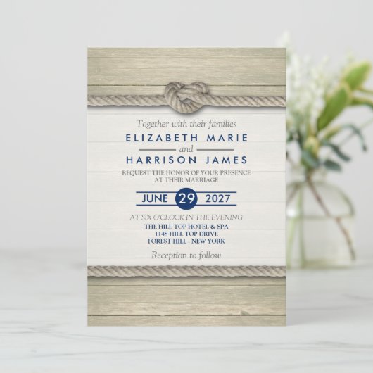 Het binden van de kei Rustic Beach bruiloft Kaart (Staand voorkant)