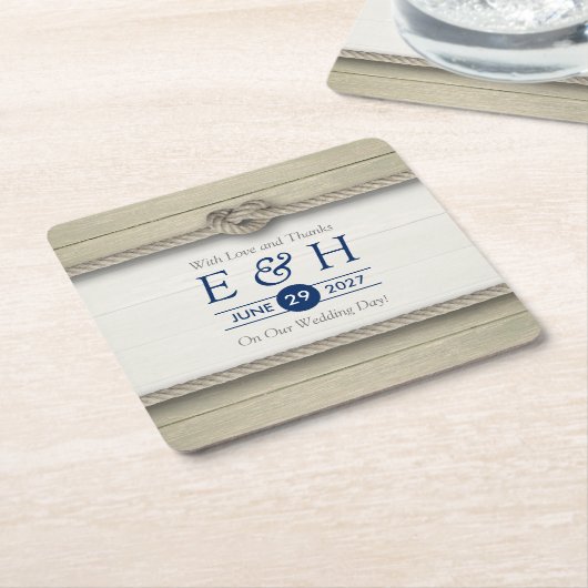 Het binden van de kei Rustic Beach bruiloft Kartonnen Onderzetters (Schuin)