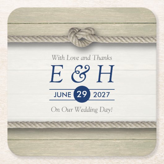 Het binden van de kei Rustic Beach bruiloft Kartonnen Onderzetters (Voorkant)