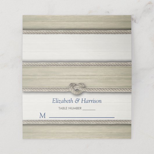 Het binden van de kei Rustic Beach bruiloft Plaatskaartje (Buitenkant ongevouwen)