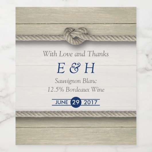 Het binden van de kei Rustic Beach bruiloft Wijn Etiket (Enkel label)