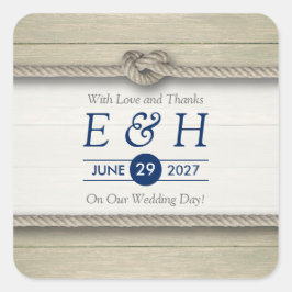 Het binden van de kei Rustic Beach Wedding Favor Vierkante Sticker