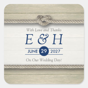 Het binden van de kei Rustic Beach Wedding Favor Vierkante Sticker