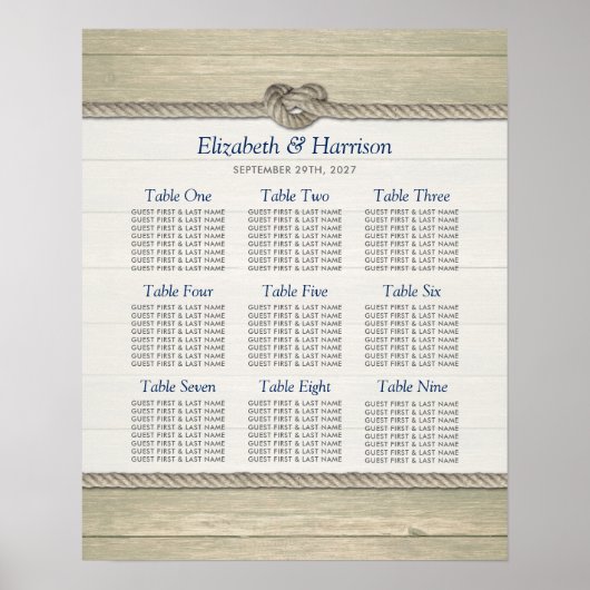 Het binden van de kei Rustic Beach Wedding Seating Poster (Voorkant)