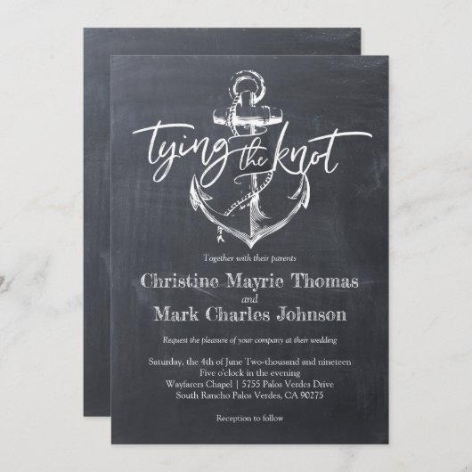 Het binden van de knoop anker krijtbord bruiloft kaart (Voorkant / Achterkant)