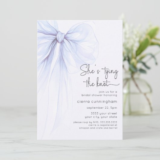 Het binden van de Knoop Blue Coquette Bow Vrijgeze Kaart (Staand voorkant)