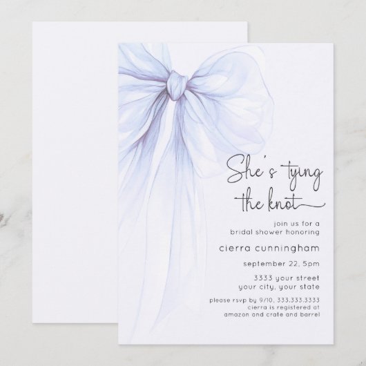 Het binden van de Knoop Blue Coquette Bow Vrijgeze Kaart (Voorkant / Achterkant)