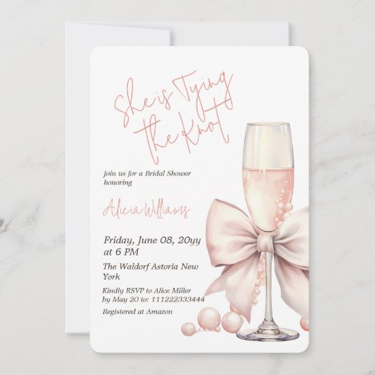 Het binden van de knoop Blush Pink Bow Vrijgezelle Kaart (Voorkant)