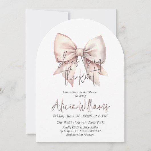 Het binden van de knoop Blush Pink Bow Vrijgezelle Kaart (Voorkant)