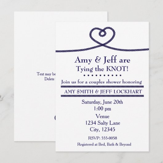 Het binden van de knoop hart bruiloft douche uitno kaart (Voorkant / Achterkant)