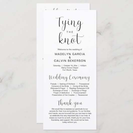 Het binden van de knoop, het Moderne Programma van Programmakaart (Voorkant / Achterkant)