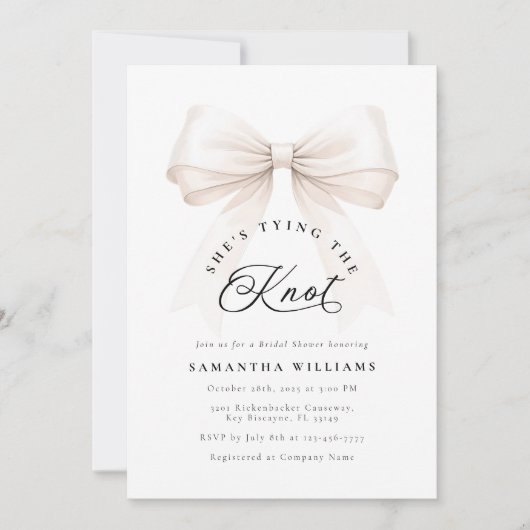 Het binden van de Knoop Ivoor Bow Bruids Douche Ui Kaart (Voorkant)