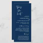 Het binden van de knoop, Modern Navy Blue Wedding  Programmakaart (Voorkant / Achterkant)