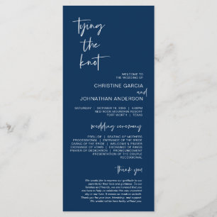 Het binden van de knoop, Modern Navy Blue Wedding  Programmakaart