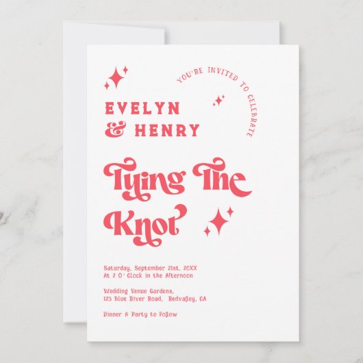 Het binden van de knoop Modern Retro Script Weddin Kaart (Voorkant)