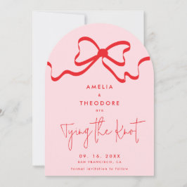Het binden van de Knoop Red Bow Foto Save the Date Kaart