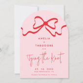 Het binden van de Knoop Red Bow Foto Save the Date Kaart (Voorkant)