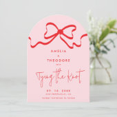 Het binden van de Knoop Red Bow Foto Save the Date Kaart (Staand voorkant)