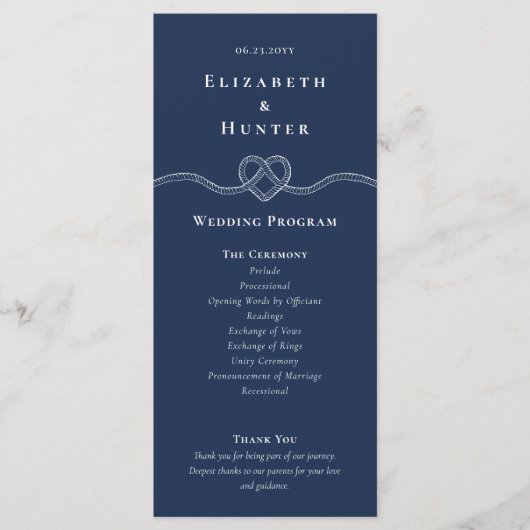 Het binden van de knoop touw hart nautische marine programmakaart (Voorkant)