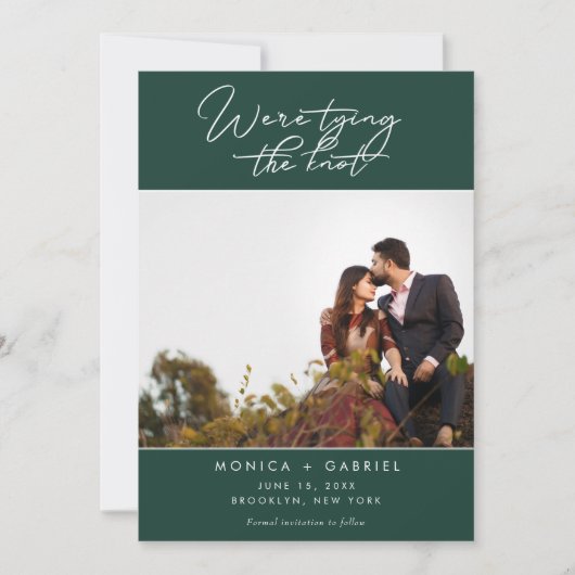 Het binden van de Knot Emerald Green Wedding spare Aankondiging (Voorkant)