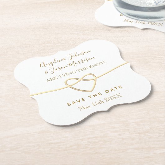 Het binden van de Knot Gold & White bruiloft spare Kartonnen Onderzetters (Gekanteld)