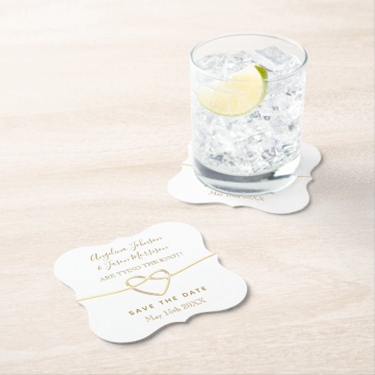 Het binden van de Knot Gold & White bruiloft spare Kartonnen Onderzetters (Insitu)