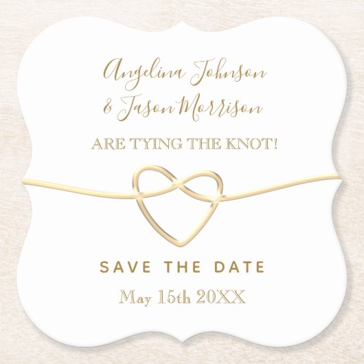 Het binden van de Knot Gold & White bruiloft spare Kartonnen Onderzetters (Voorkant)