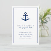 Het binden van de Knot Monogram Navy Blue Anchor N Save The Date (Staand voorkant)
