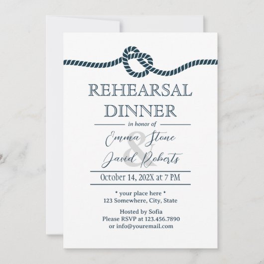 Het binden van de Knot Nautical Wedding Rehearsal  Kaart (Voorkant)