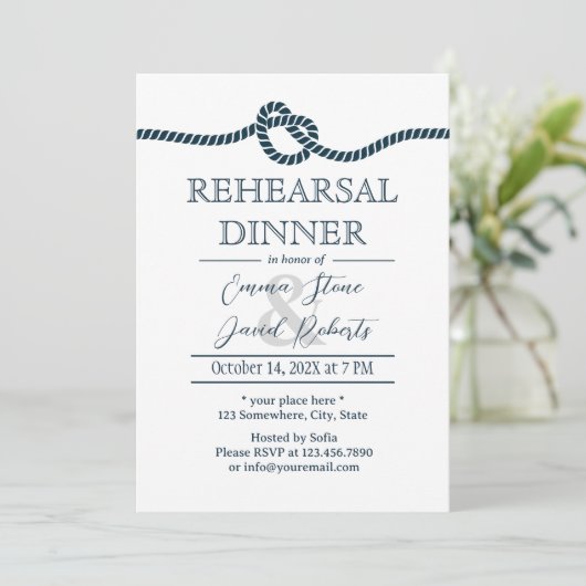 Het binden van de Knot Nautical Wedding Rehearsal  Kaart (Staand voorkant)