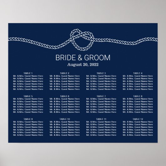 Het binden van de Knot Navy Blue Wedding Seating C Poster (Voorkant)