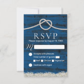 Het binden van de Knot Navy Wood Rustic Wedding RS RSVP Kaartje (Voorkant)