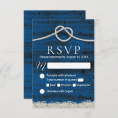 Het binden van de Knot Navy Wood Rustic Wedding RS RSVP Kaartje (Voorkant / Achterkant)