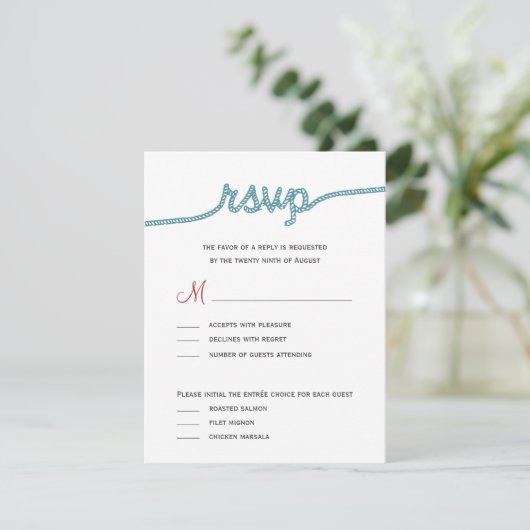 Het binden van de Knot Wedding RSVP kaarten (Staand voorkant)