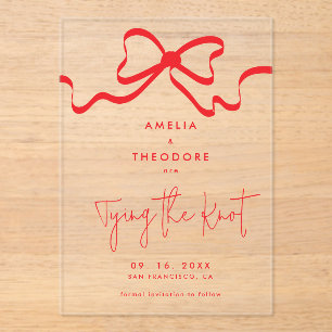 Het binden van de rode knoop boog Save the Date We Acryl Uitnodigingen