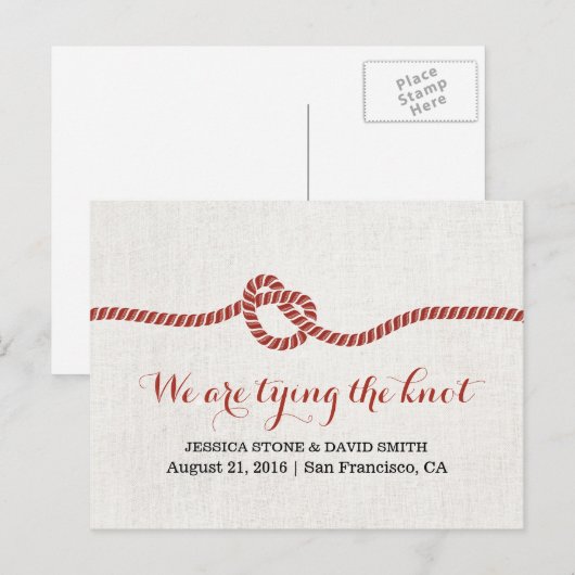 Het binden van de Rode Rope Knot sparen de Datum W Aankondigingskaart (Voorkant / Achterkant)