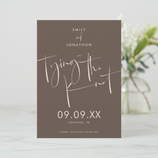 Het binden van het Knot Elegant Manuscript Cream B Save The Date (Staand voorkant)