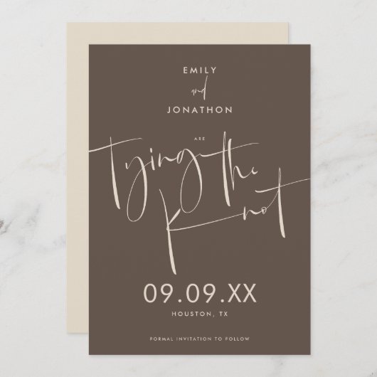 Het binden van het Knot Elegant Manuscript Cream B Save The Date (Voorkant / Achterkant)