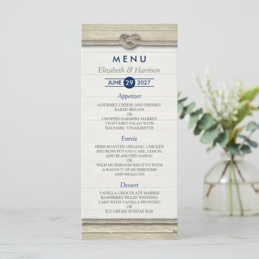 Het binden van het Knot Rustic Beach Wedding Menu (Staand voorkant)