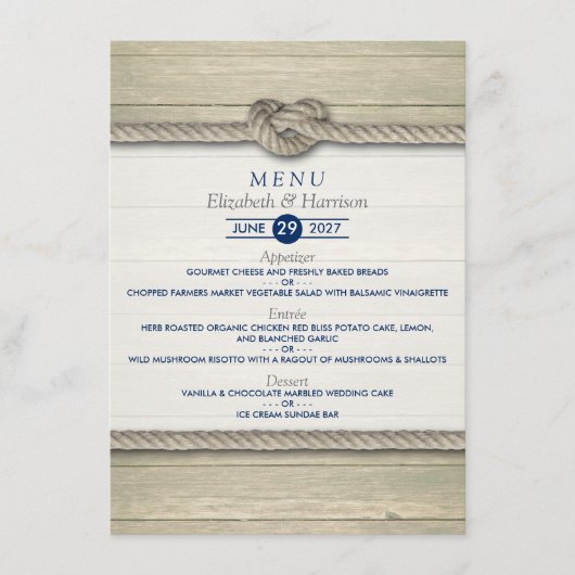 Het binden van het Knot Rustic Beach Wedding Menu (Voorkant)