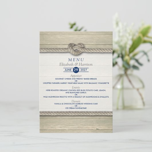 Het binden van het Knot Rustic Beach Wedding Menu (Staand voorkant)