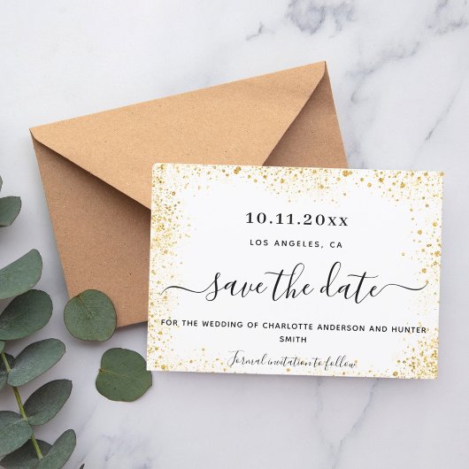 Het binden van witte glitter bewaart de datum save the date