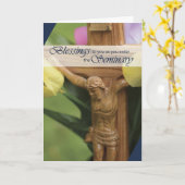 Het binnengaan van Seminarie Houten Crucifix Kaart (Gele Bloem)