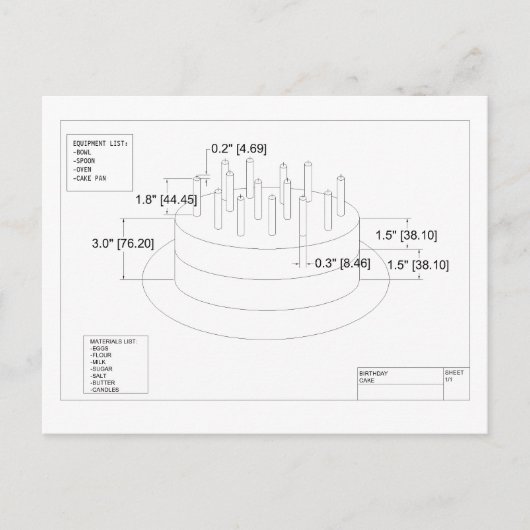 Het 'Birthday Cake'-plan van de ingenieur Briefkaart (Voorkant)